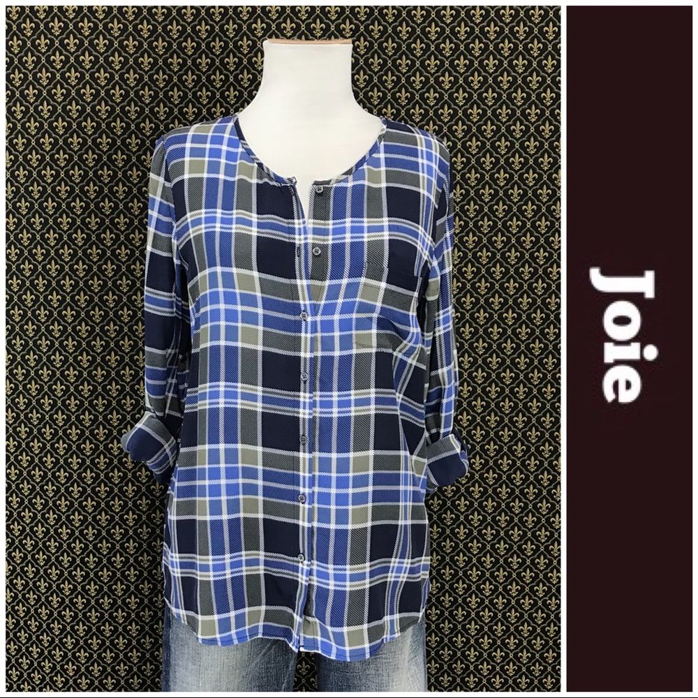 Joie Silk Karina Plaid Button Up Blouse